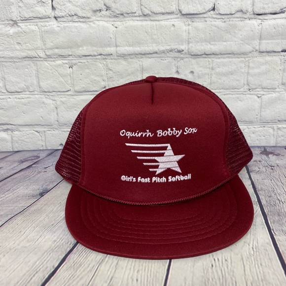 Other - Vintage Trucker Hat Mesh OQUIRRH Bobby Sox Girl's Fast Pitch Softball Cap Maroon